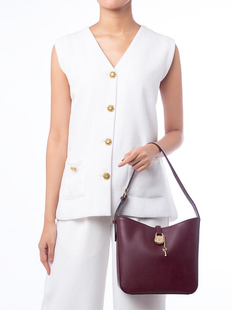 MICHAEL KORS Lyra Leather Small Bucket Bag Oxblood