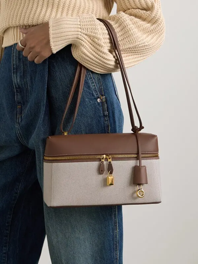 Loro Piana L27 canvas and leather shoulder bag