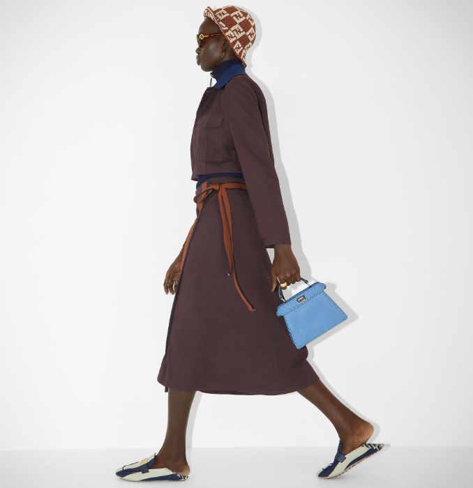 Fendi Peekaboo ISeeU Petite Blue Selleria bag with 306 hand-sewn topst