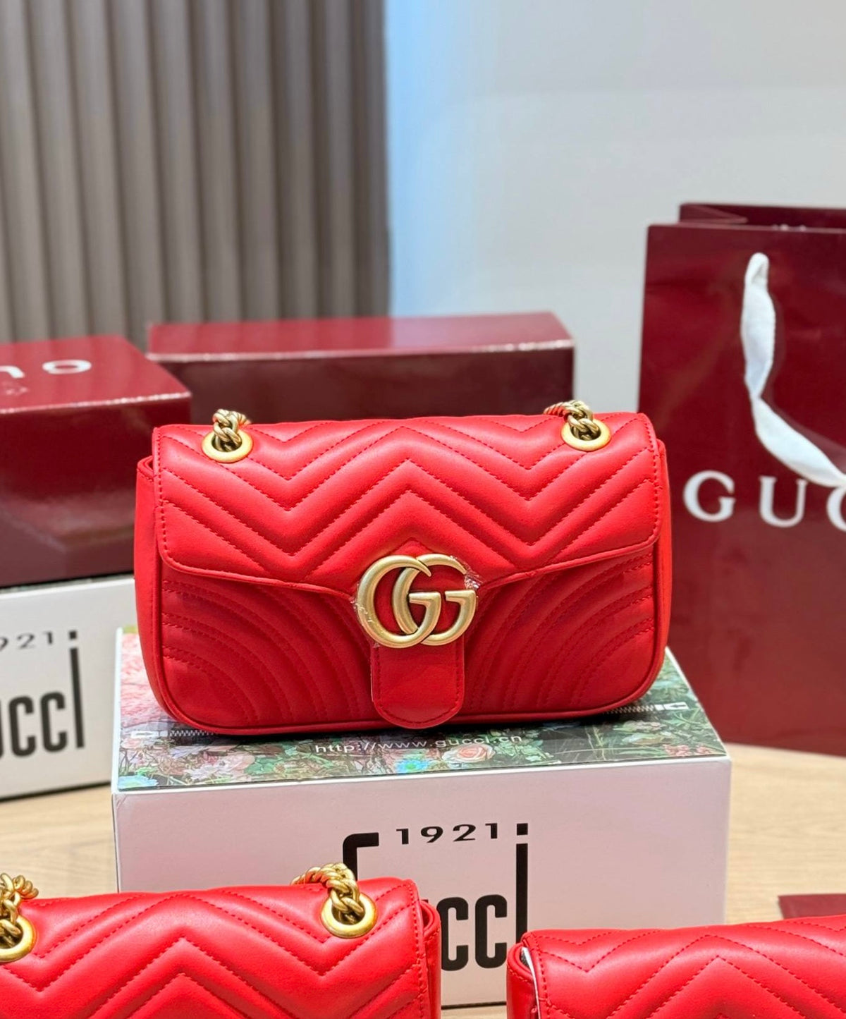 GG Marmont Medium Chevron Leather Flap Bag