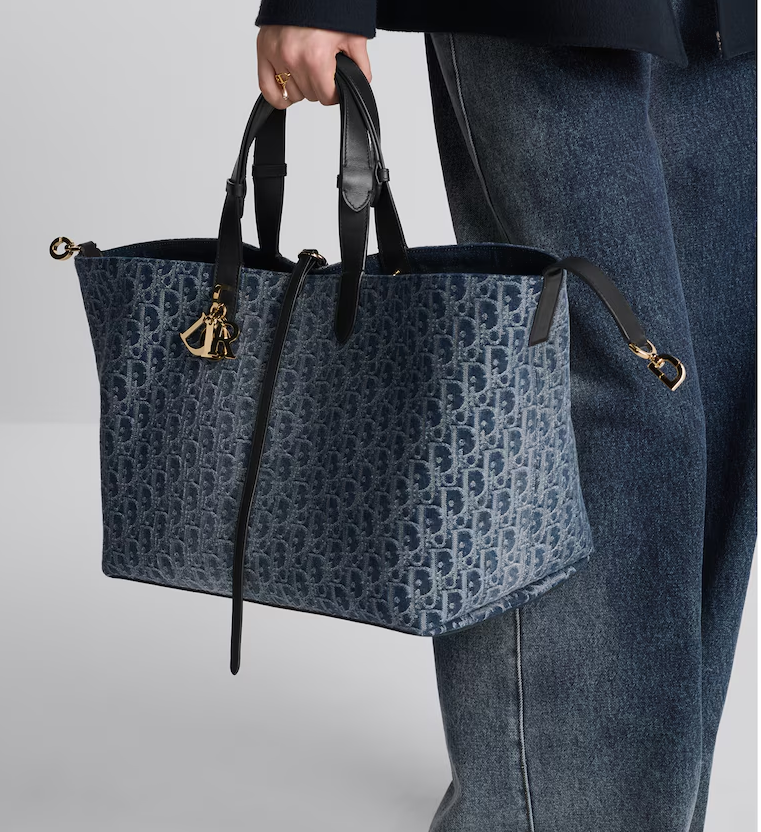 Large Dior Toujours Blue Denim Oblique Jacquard Bag