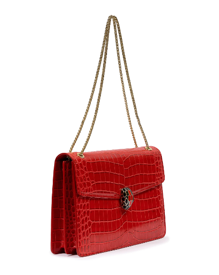 Bvlgari Serpenti Crocodile Leather Bag In Red