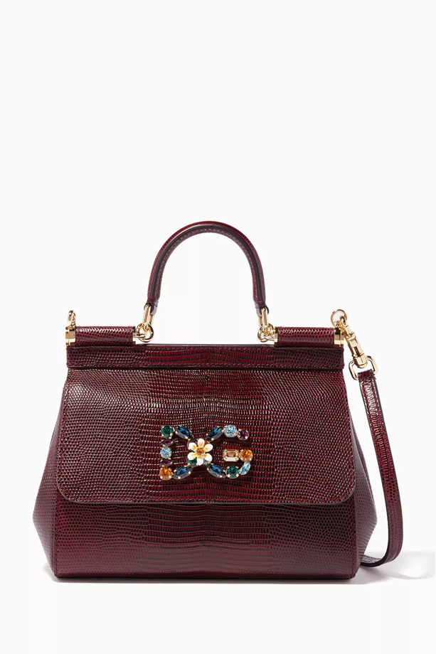 Dolce & Gabbana Dark-Red Small Miss Sicily Iguana Leather Bag