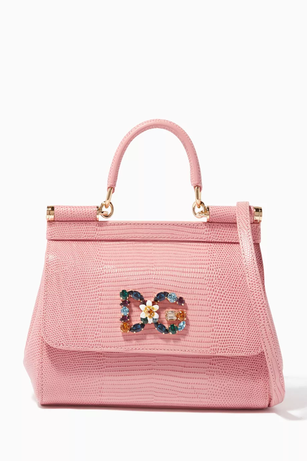 Dolce & Gabbana Pink Small Miss Sicily Iguana Leather Bag