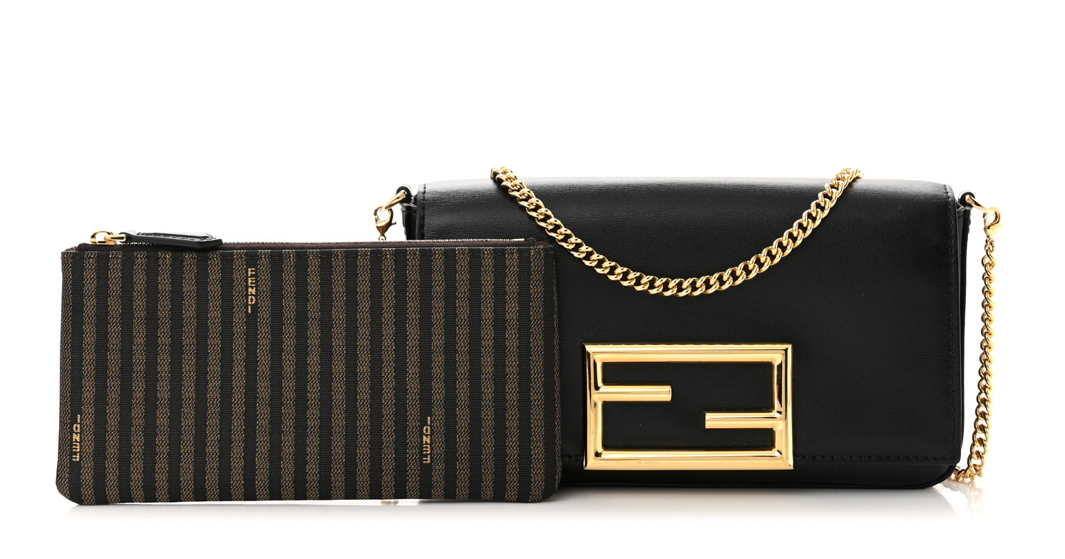 FENDI Vitello Palmellato Wallet on Chain with Pouches Black