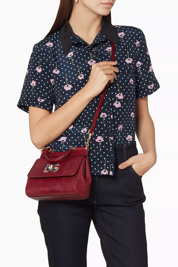 Dolce & Gabbana Burgundy Small Miss Sicily Iguana Leather Bag