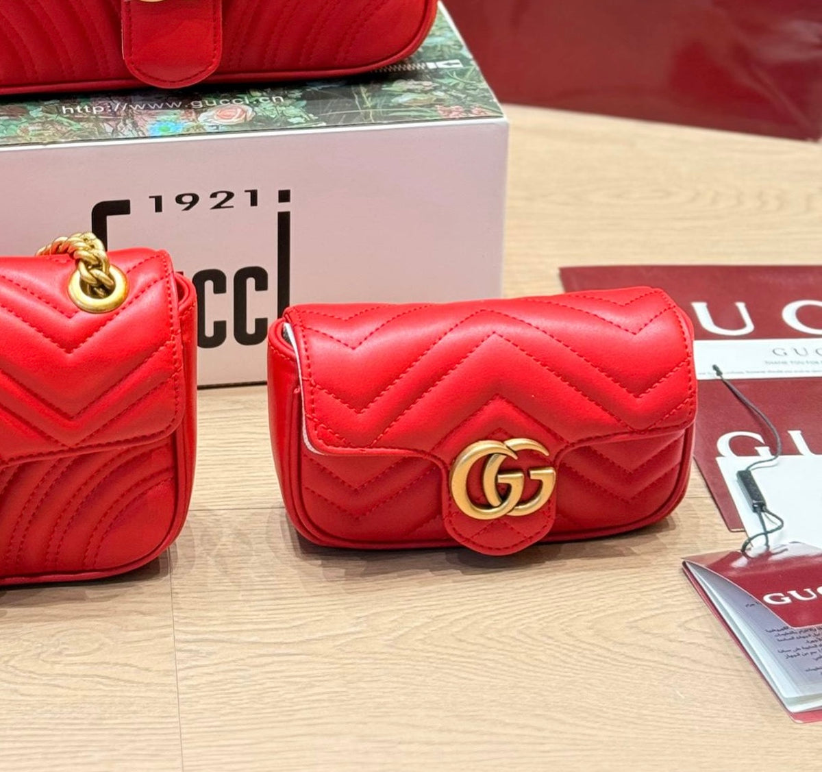 GG Marmont Mini Chevron Leather Flap Bag