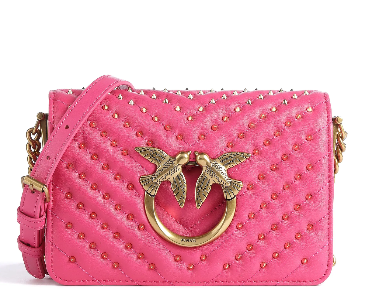 Original PINKO Love Click Mini Studs Crossbody bag sheepskin leather pink