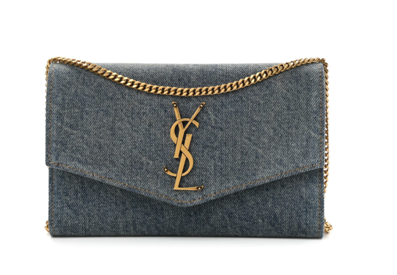 Saint Laurent Denim Monogram Chain Wallet Rodeo Blue Cinnamon