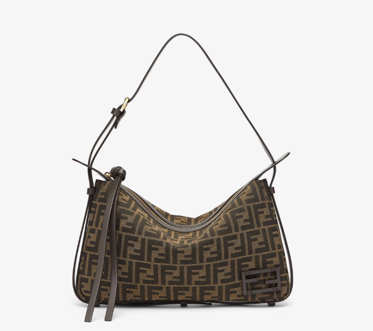 Simply Fendi Small Brown FF jacquard fabric bag