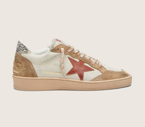 Golden Goose Women’s Ball Star in cream leather with brick-red leather star and suede inserts