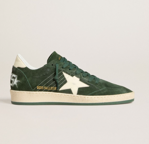 Golden Goose Women's Ball Star in green suede with white leather star and heel tab