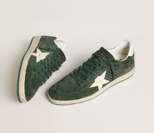 Golden Goose Women's Ball Star in green suede with white leather star and heel tab