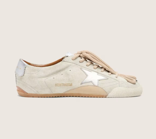 Golden Goose Men's True-Star in light gray suede with metallic silver star and heel tab
