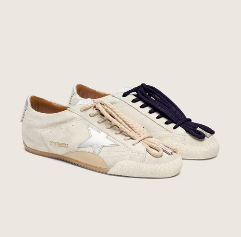 Golden Goose Men's True-Star in light gray suede with metallic silver star and heel tab