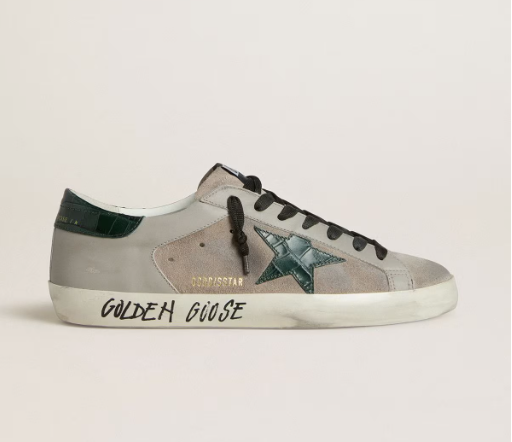 Golden Goose Men's Super-Star in nappa and suede with green croc-print leather star