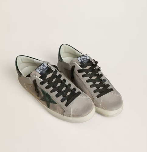 Golden Goose Men's Super-Star in nappa and suede with green croc-print leather star