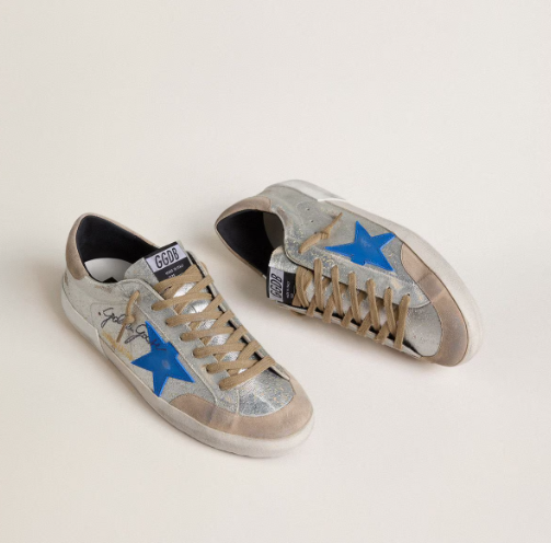 Golden Goose Men's Super-Star LTD in silver metallic suede with leather star and suede heel tab