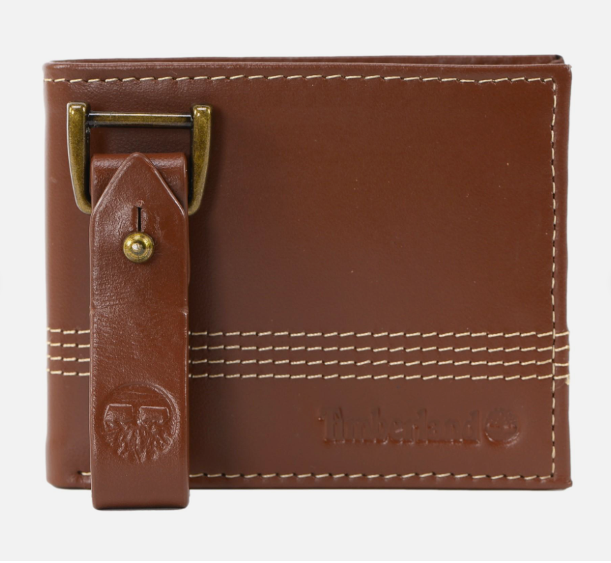 Original Timberland Men's Genuine Leather Bifold Wallet with Leather Key FOB