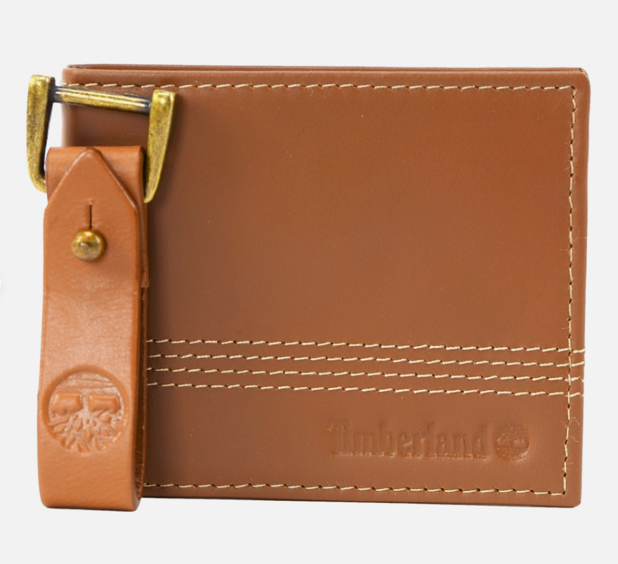 Original Timberland Men's Genuine Leather Bifold Wallet with Leather Key FOB