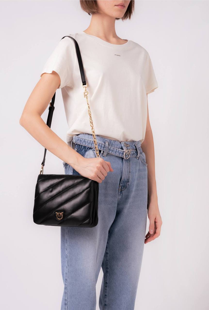 Original Pinko Small Twins Bag Maxi Quilt Black-Antique Gold