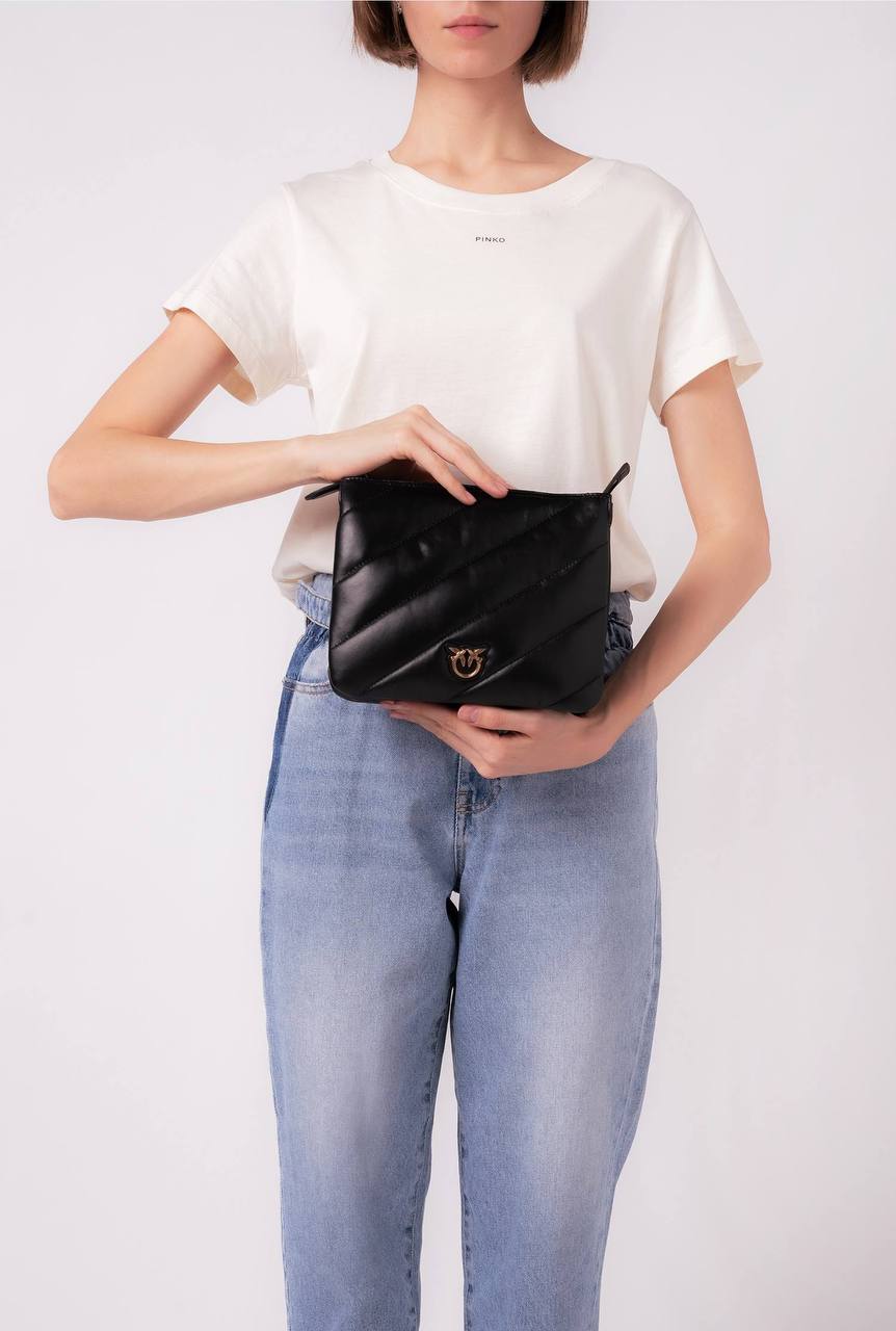 Original Pinko Small Twins Bag Maxi Quilt Black-Antique Gold