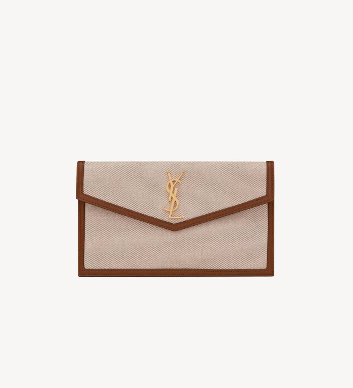 YSL UPTOWN POUCH IN CANVAS AND SMOOTH LEATHER NATURAL BEIGE