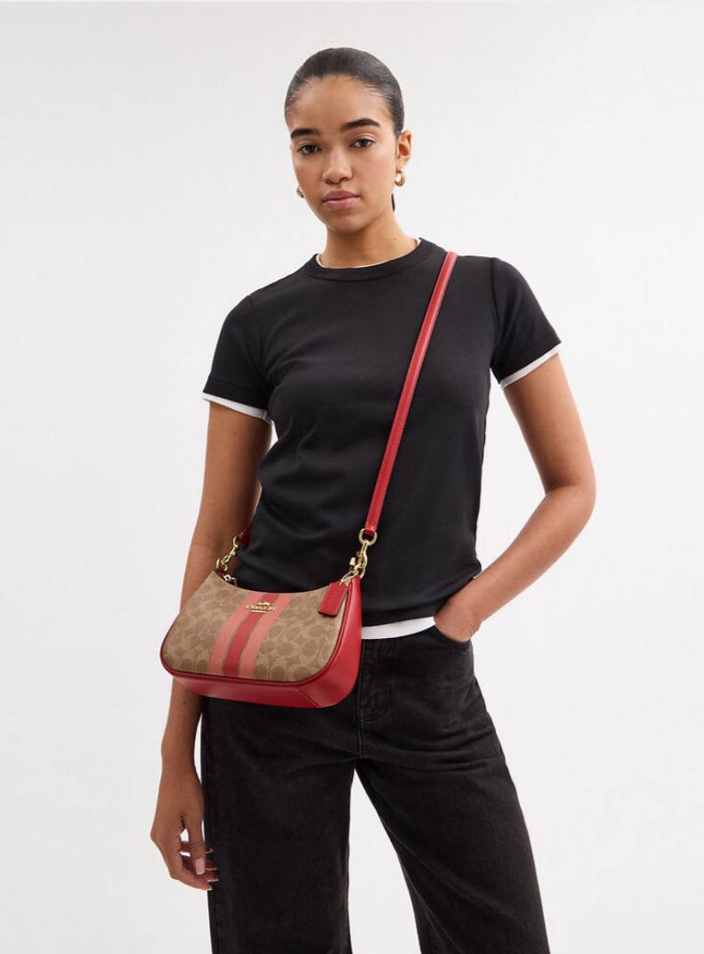 Coach Teri Shoulder Bag In Signature Canvas With Stripe