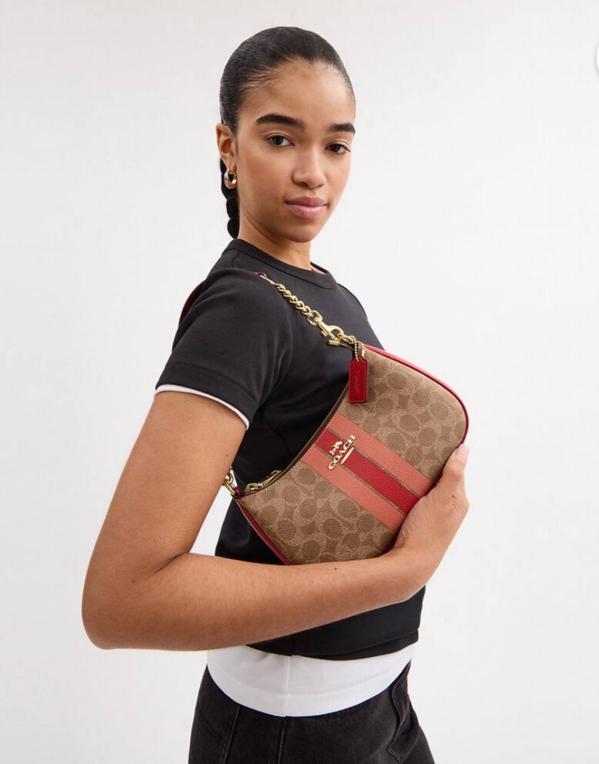 Coach Teri Shoulder Bag In Signature Canvas With Stripe