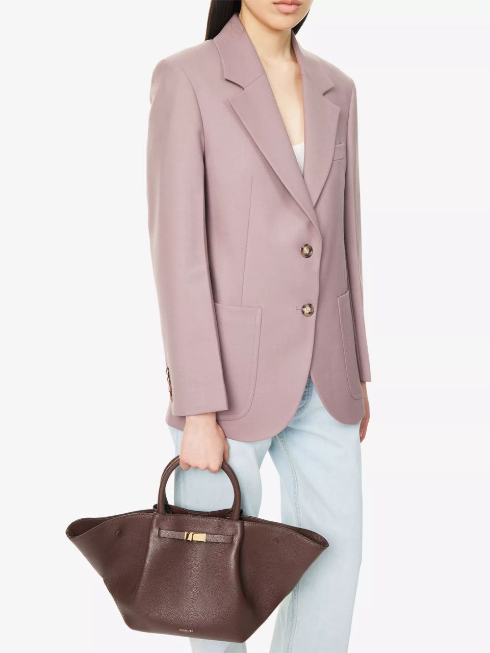 Demellier The Midi New York Brown Grain Ecru Stitching