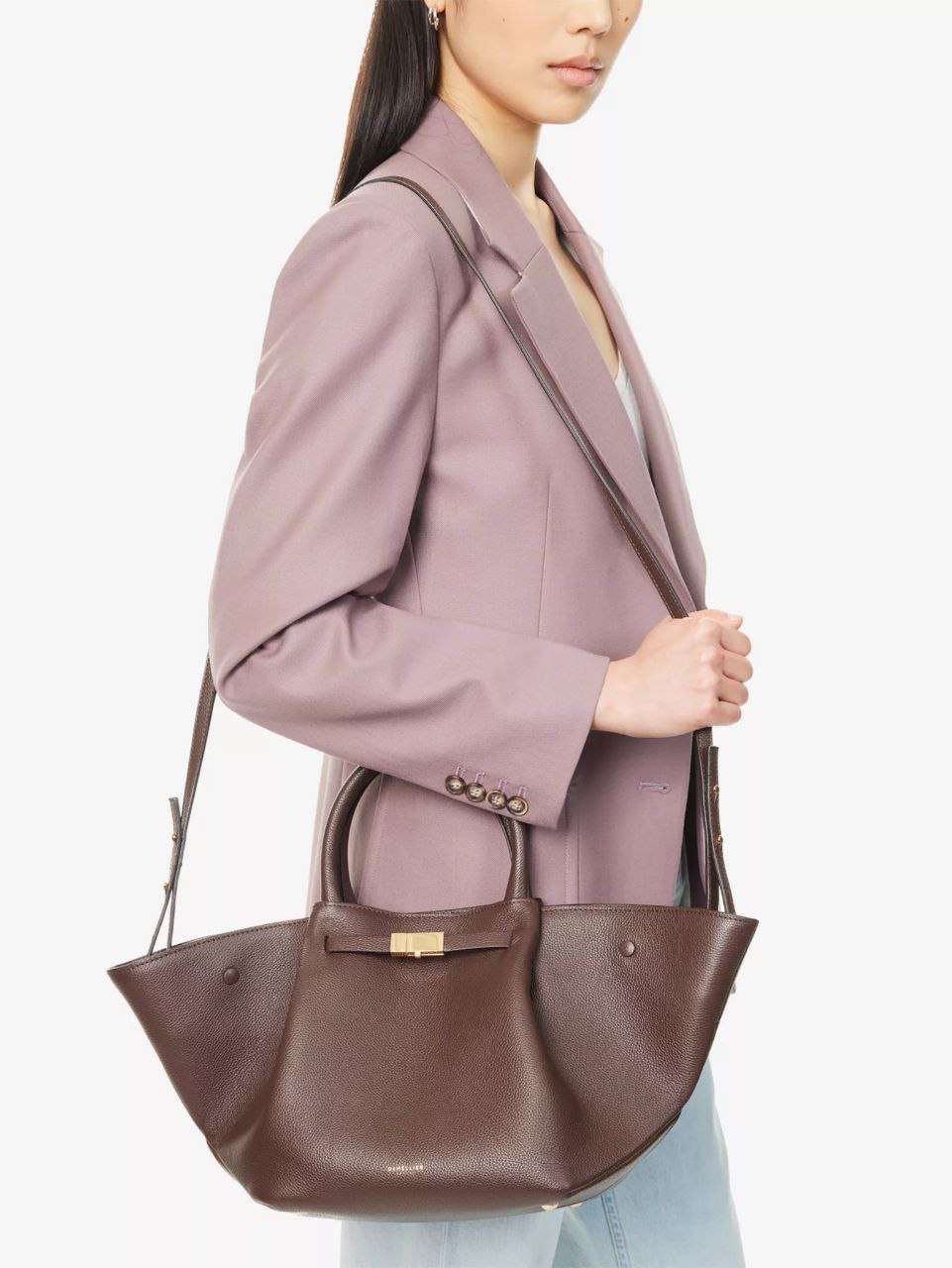 Demellier The Midi New York Brown Grain Ecru Stitching