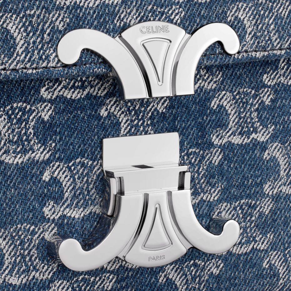 CHAIN SHOULDER BAG CLAUDE IN DENIM WITH TRIOMPHE ALL-OVER