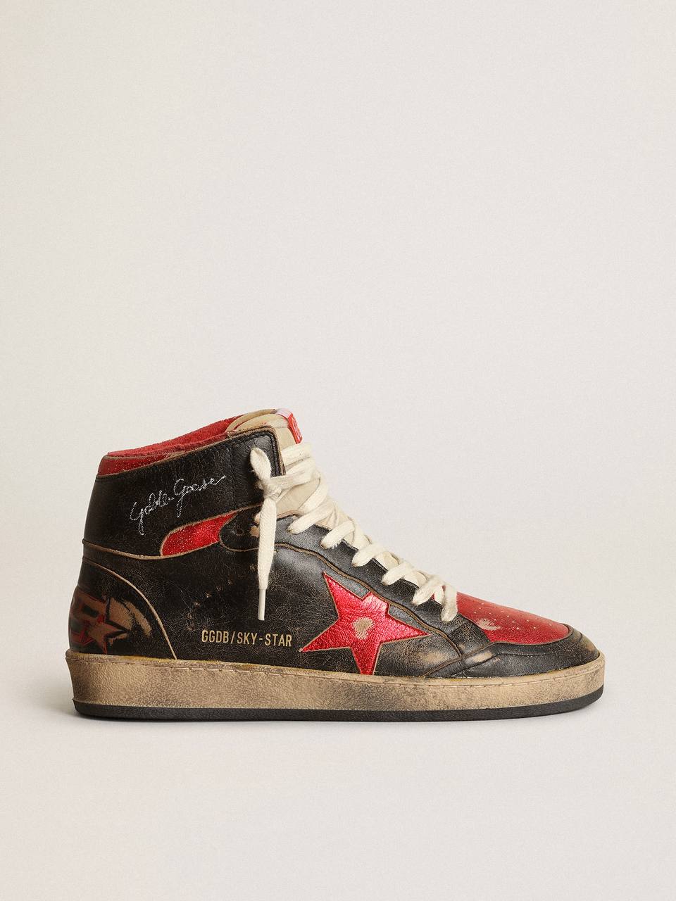 Men's Sky-Star in glossy black leather with red star