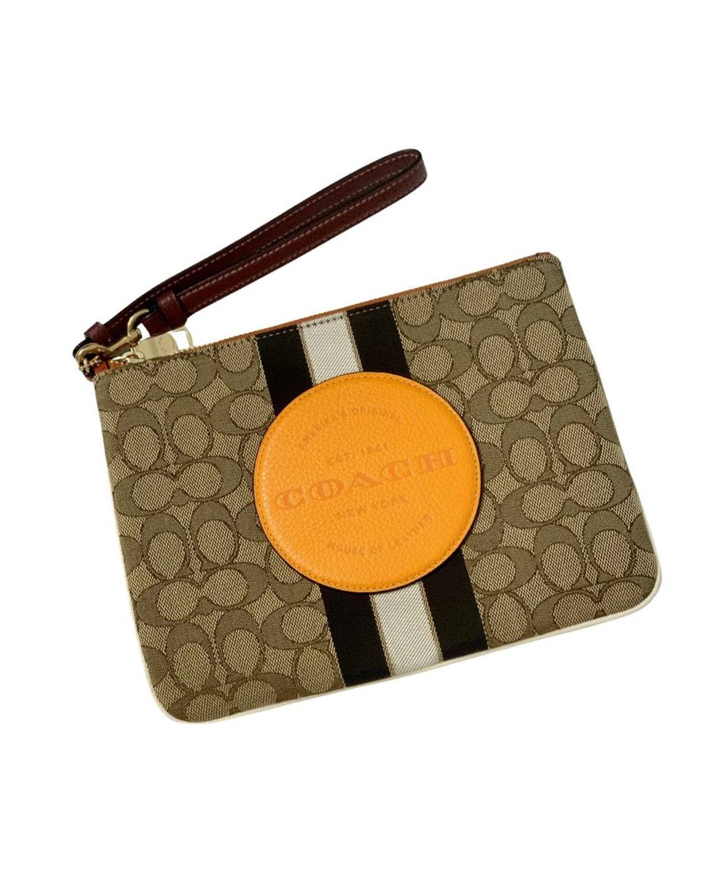 Dempsey Gallery Pouch In Signature Jacquard With Stripe And Coach Patc