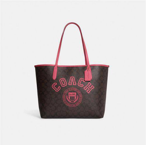 Coach City Tote In Signature Canvas With Varsity Motif