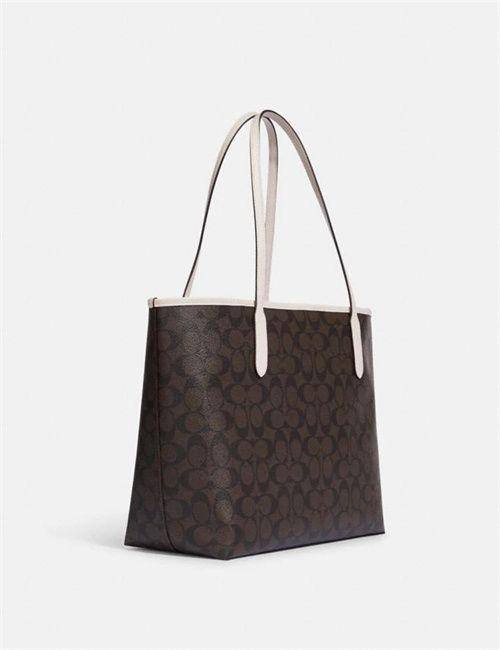 Coach City Tote In Signature Canvas With Varsity Motif
