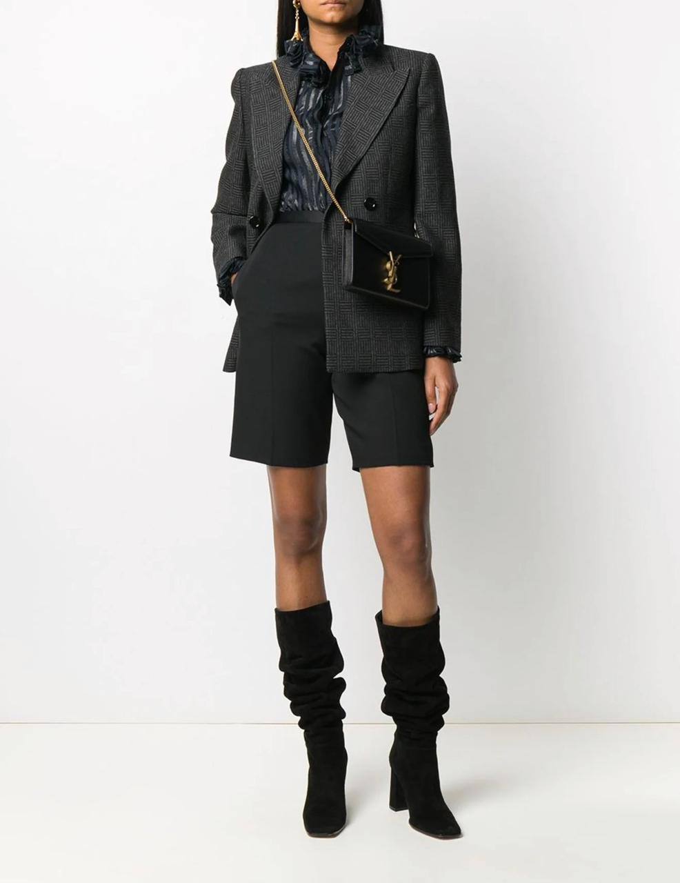 SAINT LAURENT MINI CASSANDRA GRAIN DE POUDRE EMBOSSED LEATHER IN BLACK