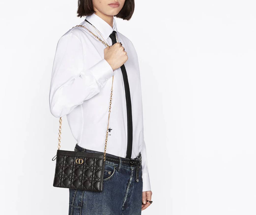 DIOR CARO ZIPPED POUCH WITH CHAIN
