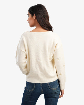 Women's V Neck Pullover In Off White