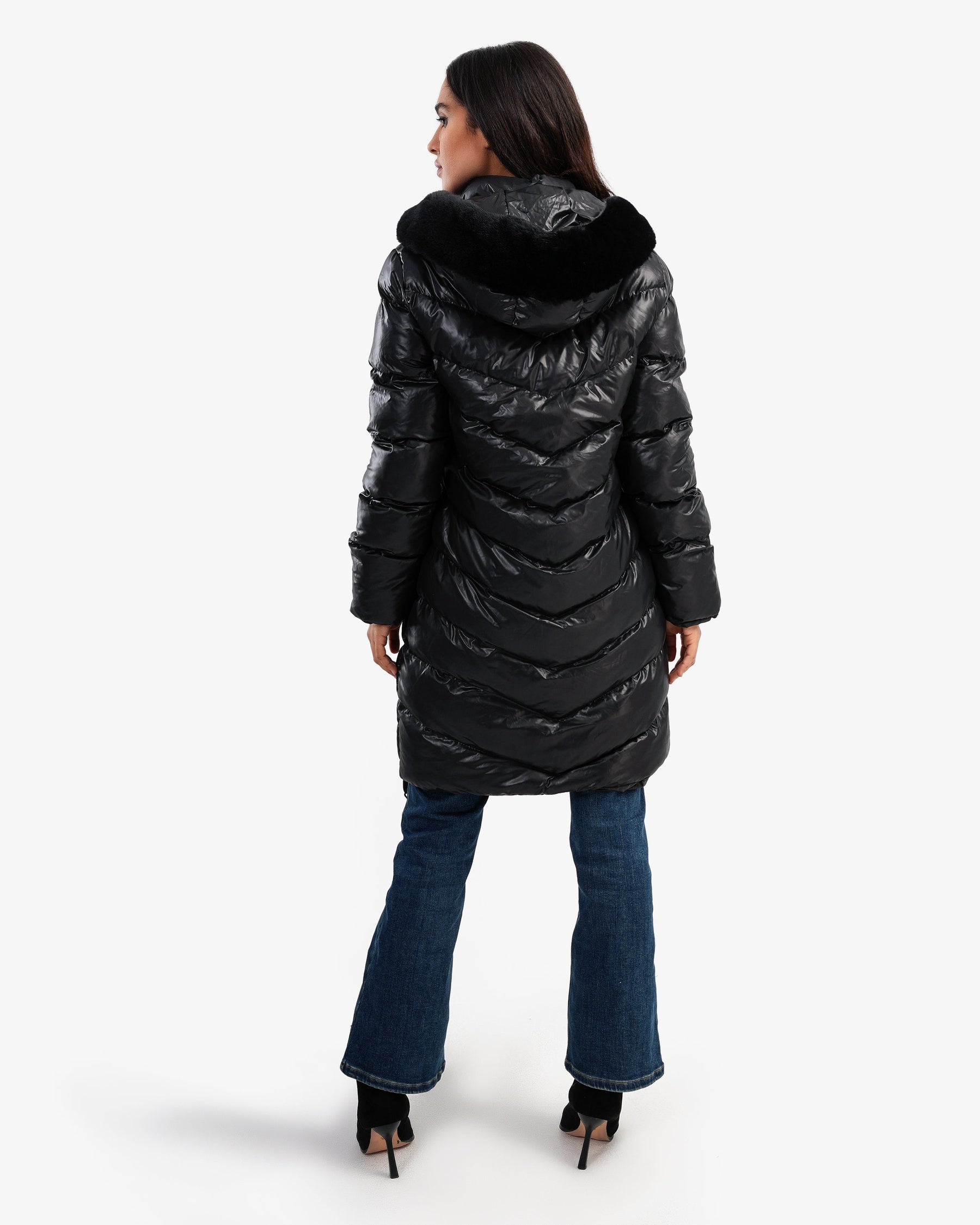 Women's Long Waterproof Puffer Coat In Black