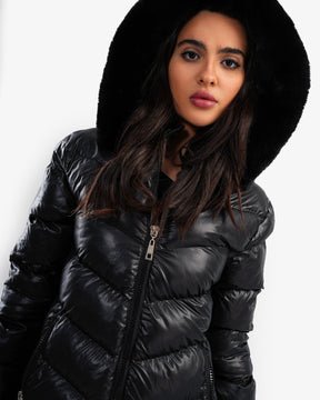 Women's Long Waterproof Puffer Coat In Black