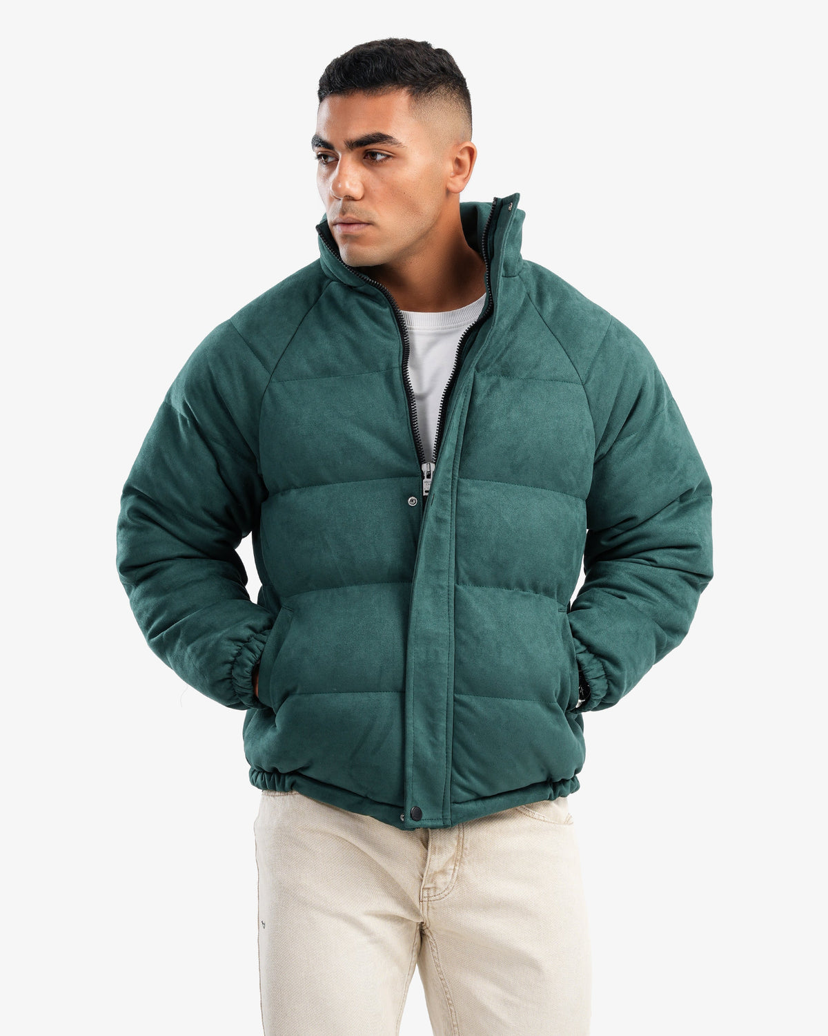 Men's High Collar Puffer Jacket In Green