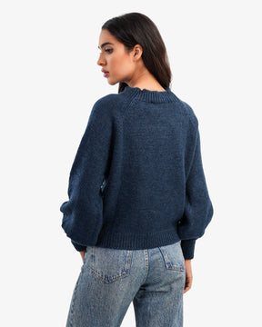 Women's Knitted Sweater With Pearls In Navy