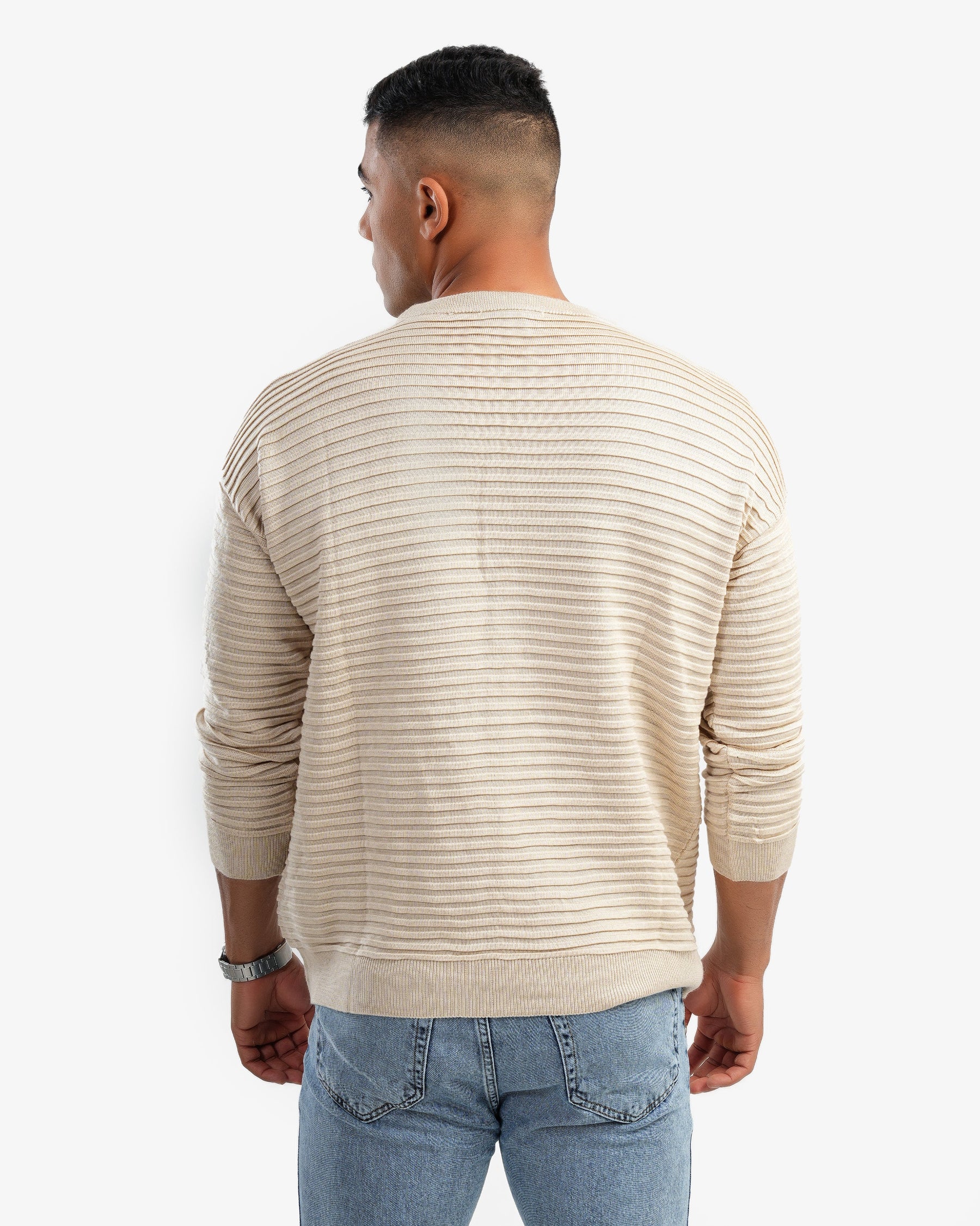 Men’s Crew Neck Ripped Pullover In Beige