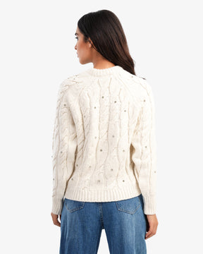 Women's Braided Knitted Sweater In Off White