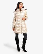 Women's Long Waterproof Puffer Coat In Gold