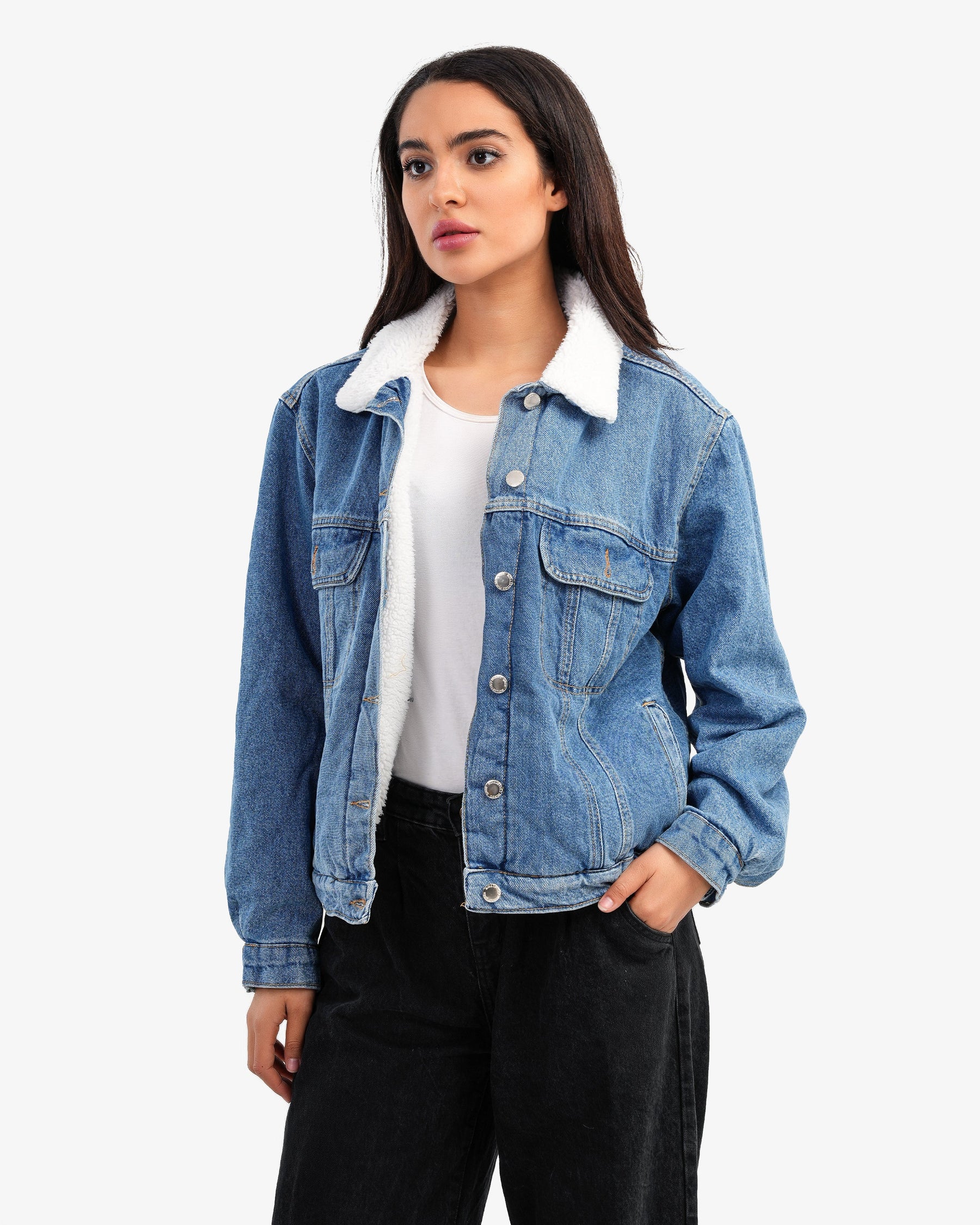 Women's Denim Jacket With Shearling