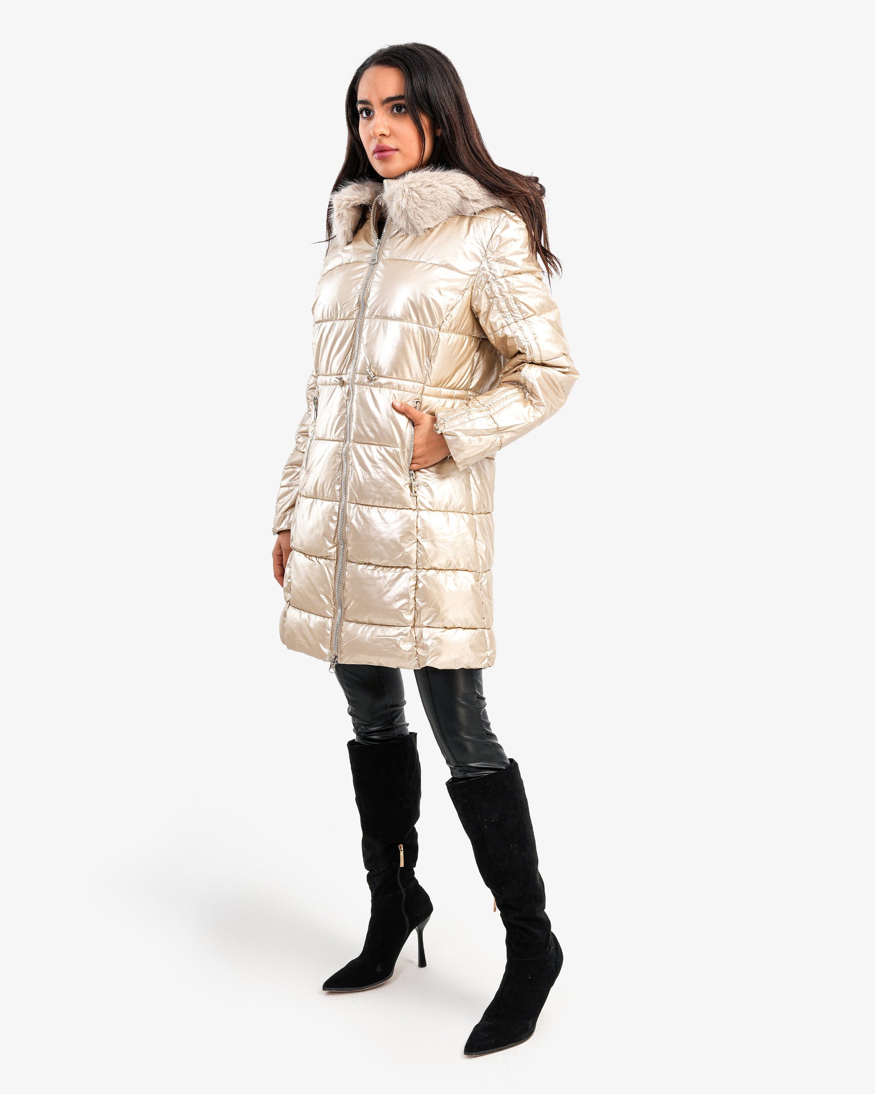 Women's Long Waterproof Puffer Coat In Gold