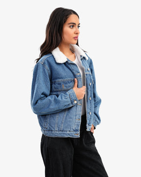 Women's Denim Jacket With Shearling