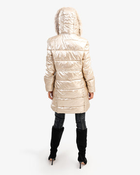 Women's Long Waterproof Puffer Coat In Gold